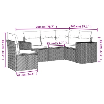 Set mobilier de grădină cu perne, 5 piese, negru, poliratan - Img 6
