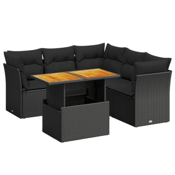 Set mobilier de grădină cu perne, 5 piese, negru, poliratan - Img 2