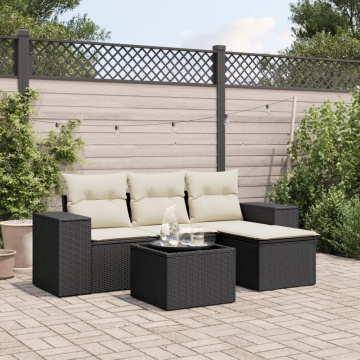 Set mobilier de grădină cu perne, 5 piese, negru, poliratan - Img 1