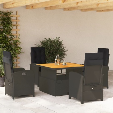 Set mobilier de grădină cu perne, 5 piese, negru, poliratan - Img 1