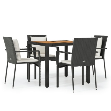 Set mobilier de grădină cu perne, 5 piese, negru, poliratan - Img 2