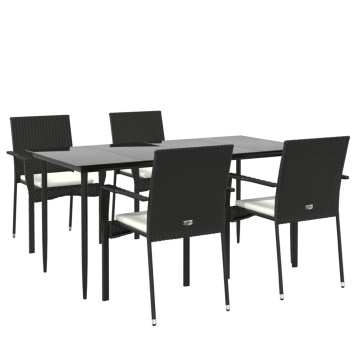 Set mobilier de grădină cu perne, 5 piese, negru, poliratan - Img 3