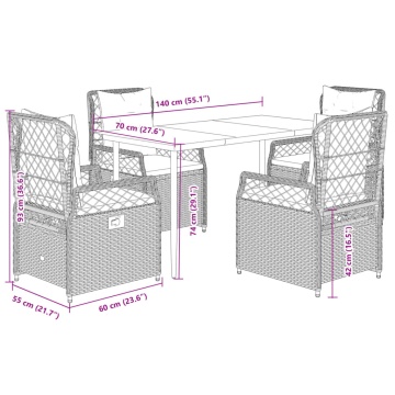 Set mobilier de grădină cu perne, 5 piese, negru, poliratan - Img 7