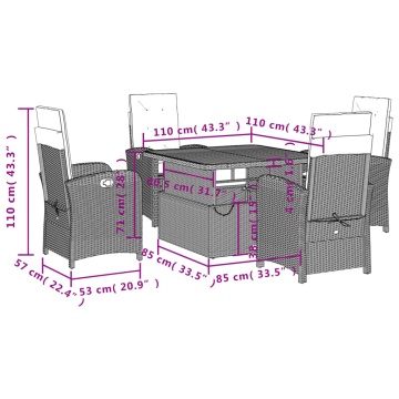 Set mobilier de grădină cu perne, 5 piese, negru, poliratan - Img 7