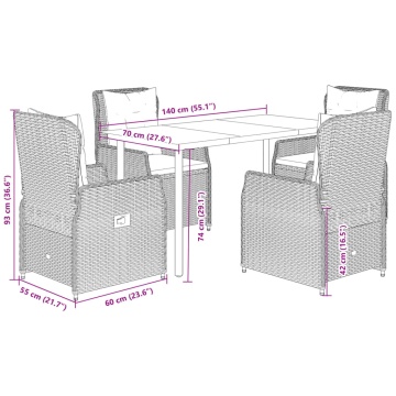 Set mobilier de grădină cu perne, 5 piese, negru, poliratan - Img 7