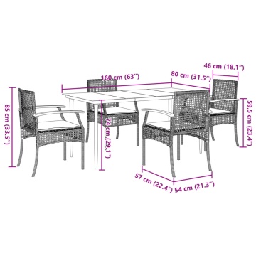 Set mobilier de grădină cu perne, 5 piese, negru, poliratan - Img 6