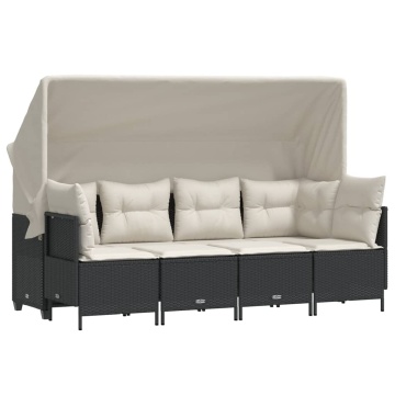 Set mobilier de grădină cu perne, 5 piese, negru, poliratan - Img 2