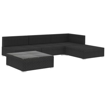 Set mobilier de grădină cu perne, 5 piese, negru, poliratan - Img 3