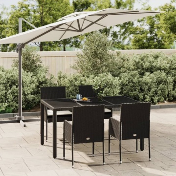 Set mobilier de grădină cu perne, 5 piese, negru, poliratan - Img 1