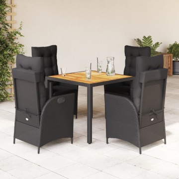 Set mobilier de grădină cu perne, 5 piese, negru, poliratan - Img 1