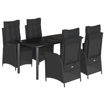 Set mobilier de grădină cu perne, 5 piese, negru, poliratan - Img 2