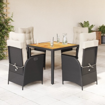 Set mobilier de grădină cu perne, 5 piese, negru, poliratan - Img 1