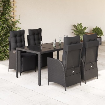 Set mobilier de grădină cu perne, 5 piese, negru, poliratan - Img 1