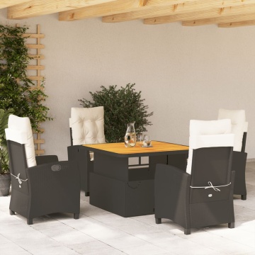 Set mobilier de grădină cu perne, 5 piese, negru, poliratan - Img 1