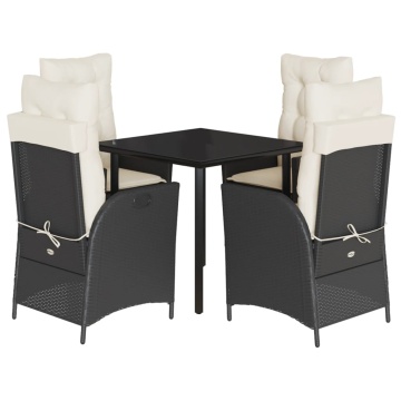 Set mobilier de grădină cu perne, 5 piese, negru, poliratan - Img 2