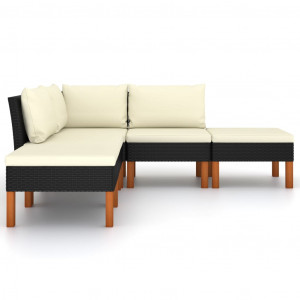 Set mobilier de grădină cu perne, 5 piese, negru, poliratan - Img 4