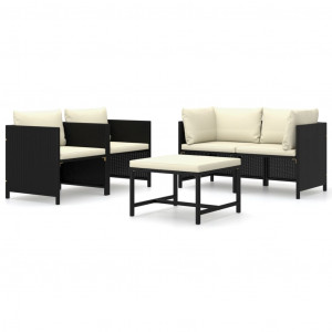 Set mobilier de grădină cu perne, 5 piese, negru, poliratan - Img 1