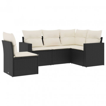 Set mobilier de grădină cu perne, 5 piese, negru, poliratan - Img 2