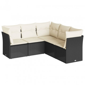 Set mobilier de grădină cu perne, 5 piese, negru, poliratan - Img 2