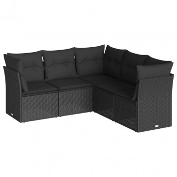 Set mobilier de grădină cu perne, 5 piese, negru, poliratan - Img 2