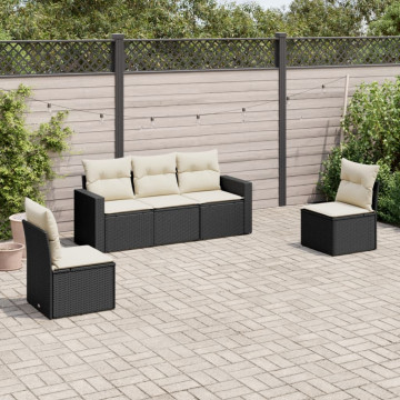 Set mobilier de grădină cu perne, 5 piese, negru, poliratan - Img 1
