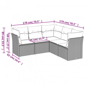 Set mobilier de grădină cu perne, 5 piese, negru, poliratan - Img 3