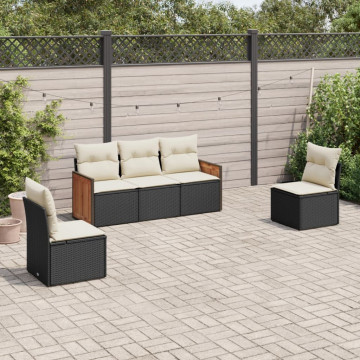 Set mobilier de grădină cu perne, 5 piese, negru, poliratan - Img 1