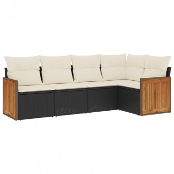 Set mobilier de grădină cu perne, 5 piese, negru, poliratan - Img 2