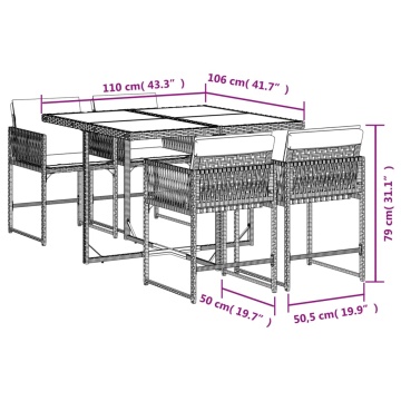 Set mobilier de grădină cu perne, 5 piese, negru, poliratan - Img 4