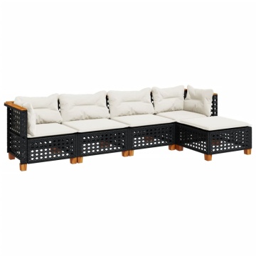 Set mobilier de grădină cu perne, 5 piese, negru, poliratan - Img 2