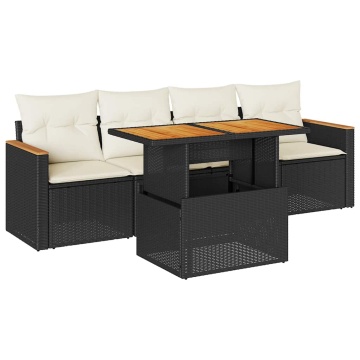 Set mobilier de grădină cu perne, 5 piese,poliratan/lemn acacia - Img 2