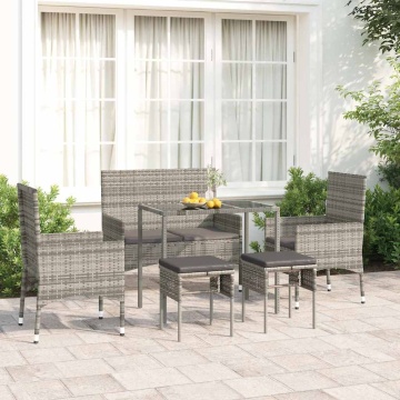 Set mobilier de grădină cu perne, 6 piese, gri, poliratan - Img 1