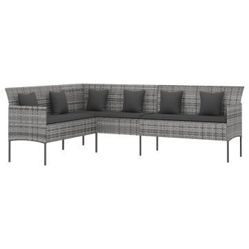 Set mobilier de grădină cu perne, 6 piese, gri, poliratan - Img 8