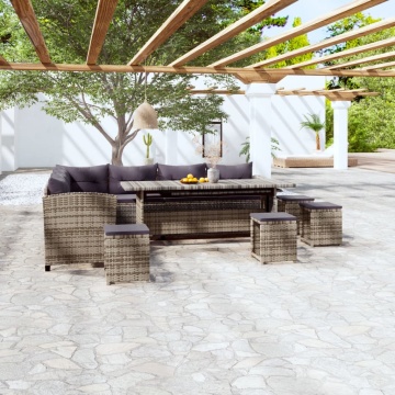 Set mobilier de grădină cu perne, 6 piese, gri, poliratan - Img 1