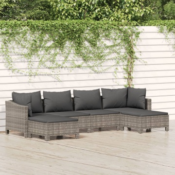 Set mobilier de grădină cu perne, 6 piese, gri, poliratan - Img 1