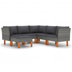 Set mobilier de grădină cu perne, 6 piese, gri, poliratan - Img 2