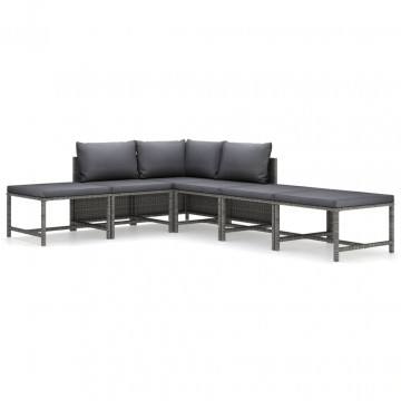 Set mobilier de grădină cu perne, 6 piese, gri, poliratan - Img 1