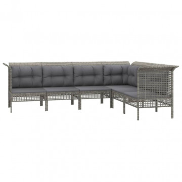 Set mobilier de grădină cu perne, 6 piese, gri, poliratan - Img 3