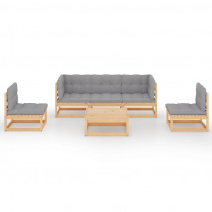 Set mobilier de grădină cu perne, 6 piese, lemn masiv de pin - Img 2