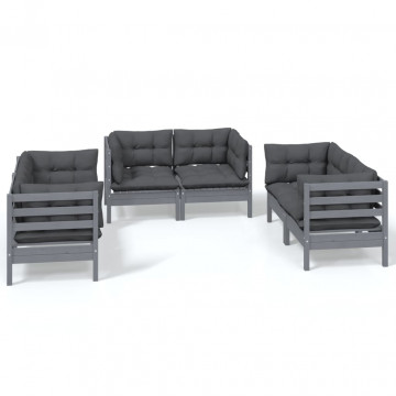 Set mobilier de grădină cu perne, 6 piese, lemn masiv de pin - Img 2