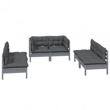 Set mobilier de grădină cu perne, 6 piese, lemn masiv de pin - Img 3