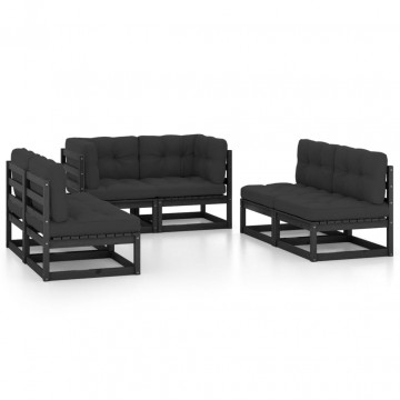 Set mobilier de grădină cu perne, 6 piese, lemn masiv de pin - Img 2
