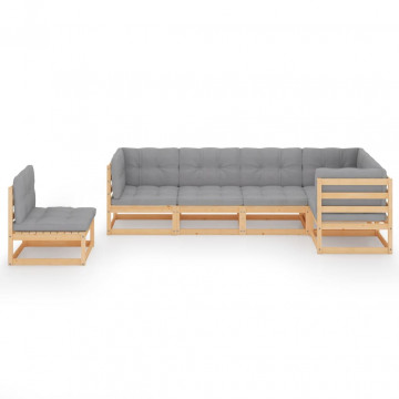 Set mobilier de grădină cu perne, 6 piese, lemn masiv de pin - Img 3