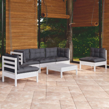 Set mobilier de grădină cu perne, 6 piese, lemn masiv de pin - Img 1