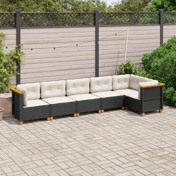 Set mobilier de grădină cu perne, 6 piese, negru, poliratan - Img 1