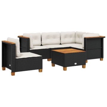 Set mobilier de grădină cu perne, 6 piese, negru, poliratan - Img 2