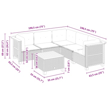Set mobilier de grădină cu perne, 6 piese, negru, poliratan - Img 7