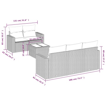 Set mobilier de grădină cu perne, 6 piese, negru, poliratan - Img 3