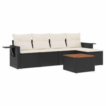 Set mobilier de grădină cu perne, 6 piese, negru, poliratan - Img 2