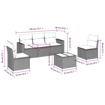 Set mobilier de grădină cu perne, 6 piese, negru, poliratan - Img 3